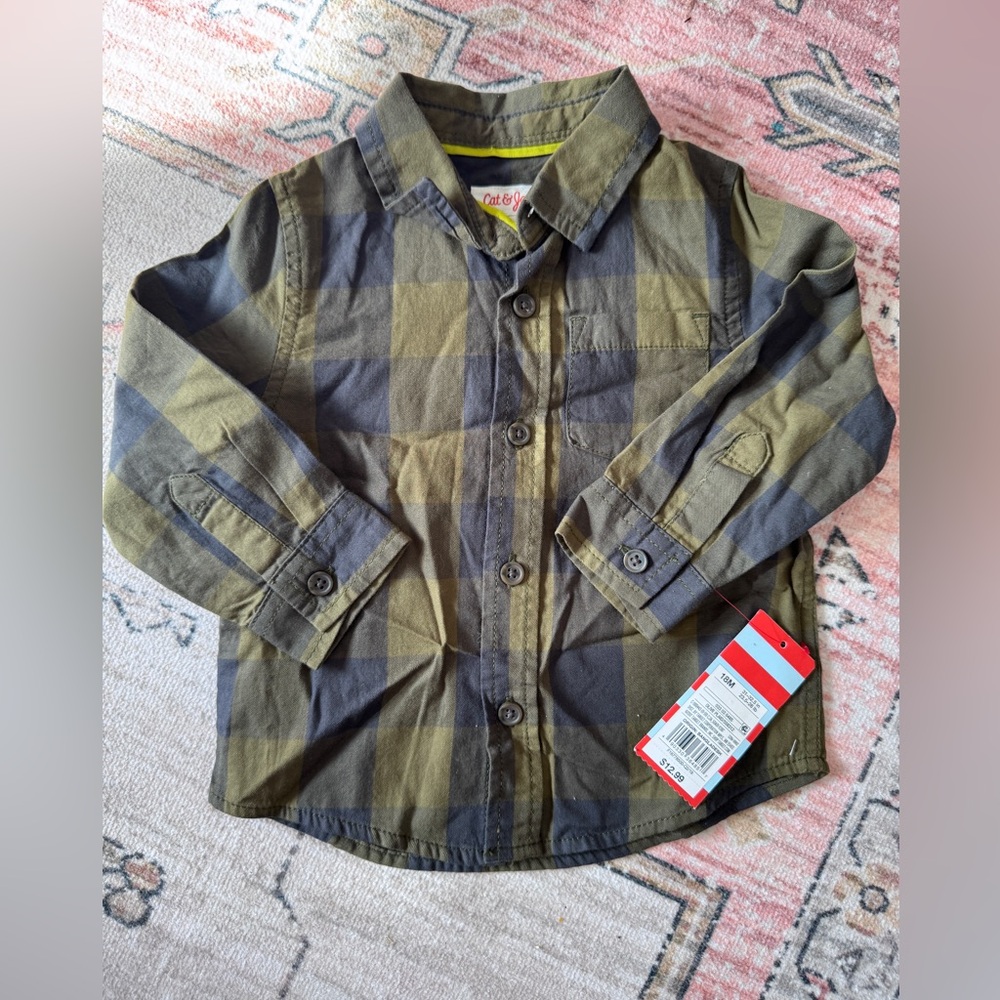 Baby boy 18M green plaid button down shirt